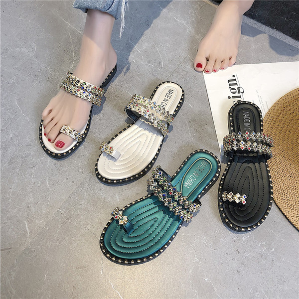 Stílusos női papucs fekete, zöld és bézs színben