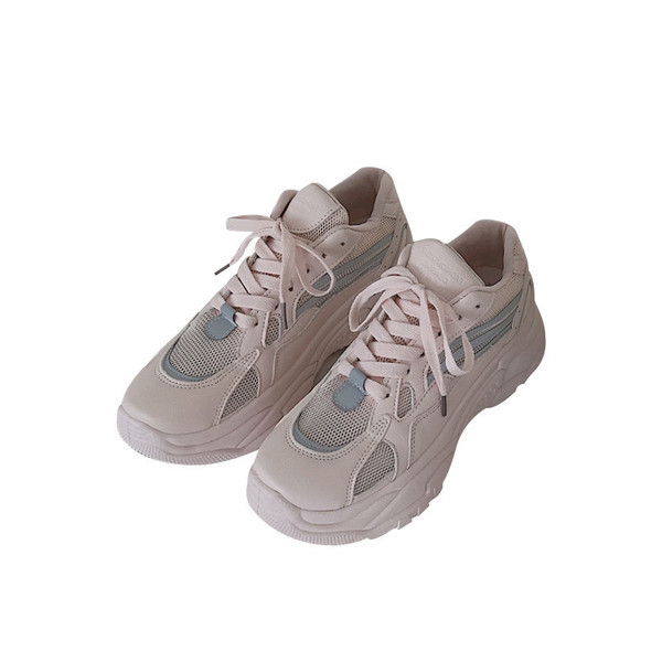 Aktuális női tornacipő magas talppal bézs és rózsaszín színben