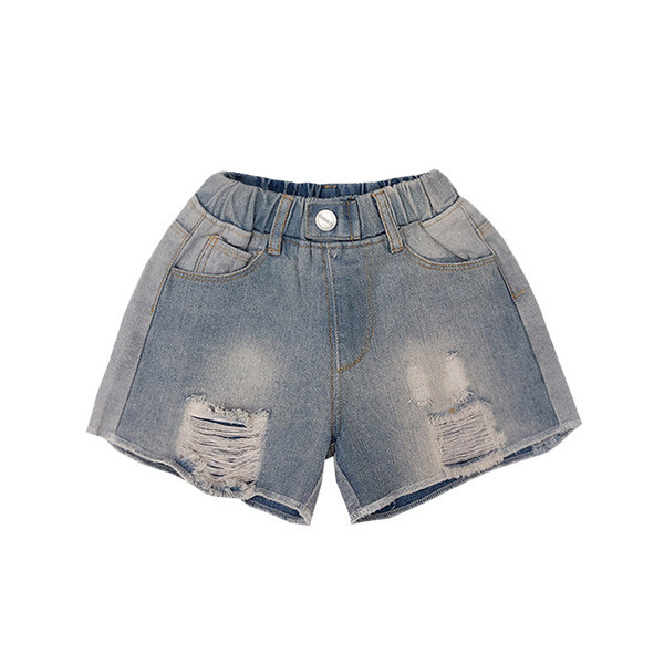 Blugi scurti pentru copii cu motive rupte si nasture pentru fete