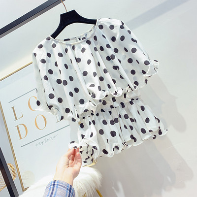 Modern női pöttyös blúz fehér és fekete színben