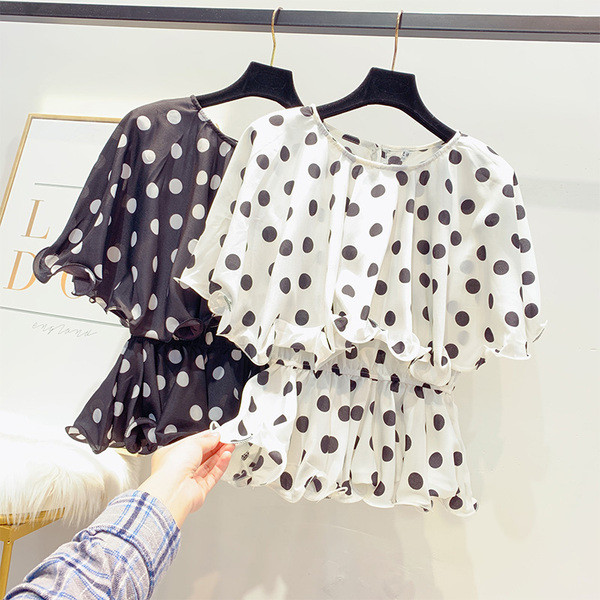 Modern női pöttyös blúz fehér és fekete színben