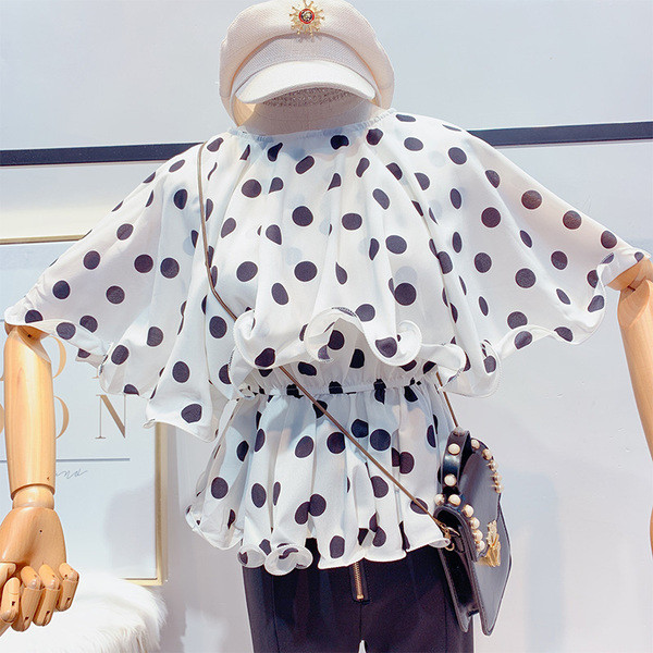 Modern női pöttyös blúz fehér és fekete színben