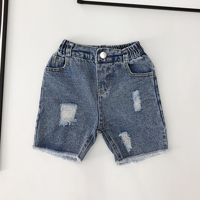 Gyerek rövid farmernadrág szakadt motívumokkal és gombbal fiúknak