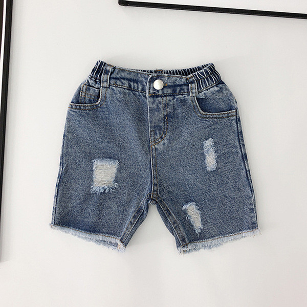 Gyerek rövid farmernadrág szakadt motívumokkal és gombbal fiúknak