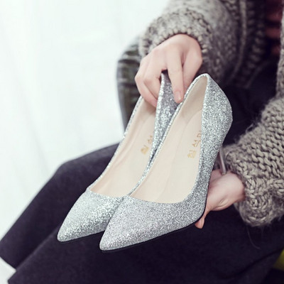 Pantofi eleganti de dama cu toc subtire si efect stralucitor in mai multe culori