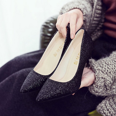 Pantofi eleganti de dama cu toc subtire si efect stralucitor in mai multe culori