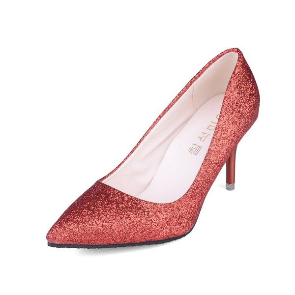 Pantofi eleganti de dama cu toc subtire si efect stralucitor in mai multe culori