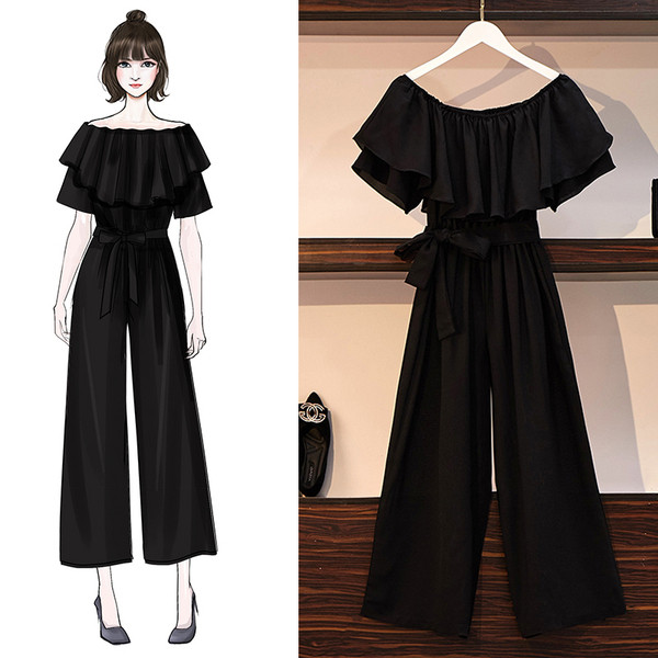 Stílusos női overál csupasz vállfeketével