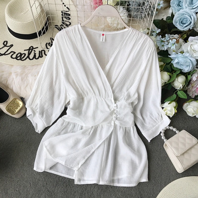 Cămașă de damă cu decolteu în V în mai multe culori