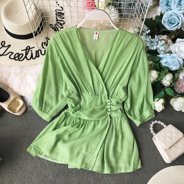 Cămașă de damă cu decolteu în V în mai multe culori