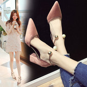 Pantofi de dama eleganti cu toc gros si element metalic in mai multe culori