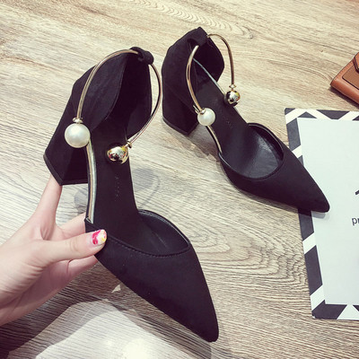 Pantofi de dama eleganti cu toc gros si element metalic in mai multe culori