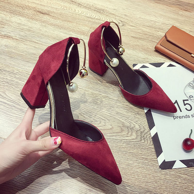 Pantofi de dama eleganti cu toc gros si element metalic in mai multe culori