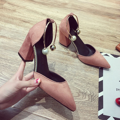 Pantofi de dama eleganti cu toc gros si element metalic in mai multe culori