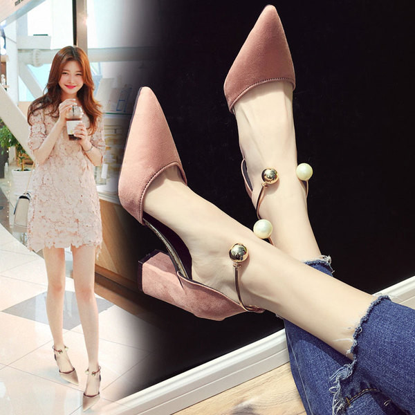 Pantofi de dama eleganti cu toc gros si element metalic in mai multe culori