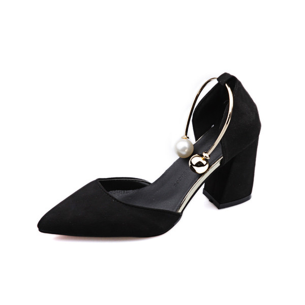 Pantofi de dama eleganti cu toc gros si element metalic in mai multe culori