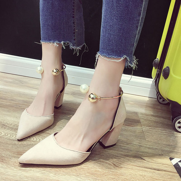 Pantofi de dama eleganti cu toc gros si element metalic in mai multe culori