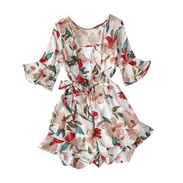 Salopeta de dama cu model floral si decolteu in V