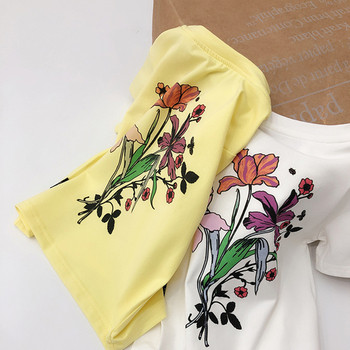 Детска тениска за момичета в бял и жълт цвят с апликация