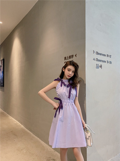 Rochie casual de dama cu talie elastica de culoare mov