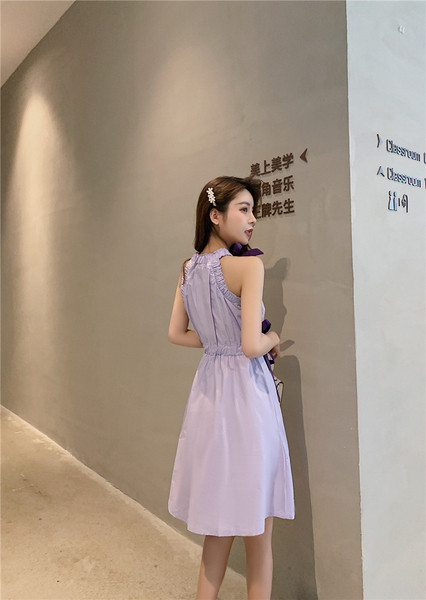 Rochie casual de dama cu talie elastica de culoare mov