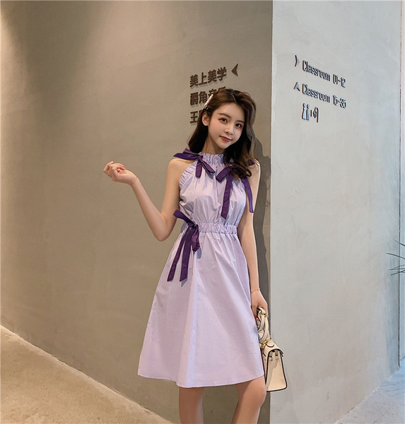 Rochie casual de dama cu talie elastica de culoare mov