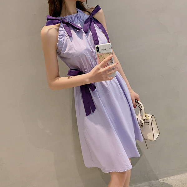 Rochie casual de dama cu talie elastica de culoare mov