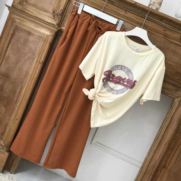 Stílusos női szett kétrészes széles nadrág + póló