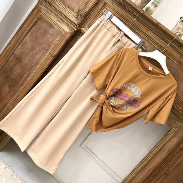 Stílusos női szett kétrészes széles nadrág + póló