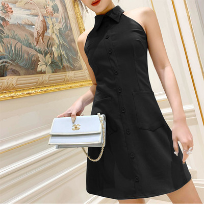 Női alkalmi ruha fekete és kék zsebekkel