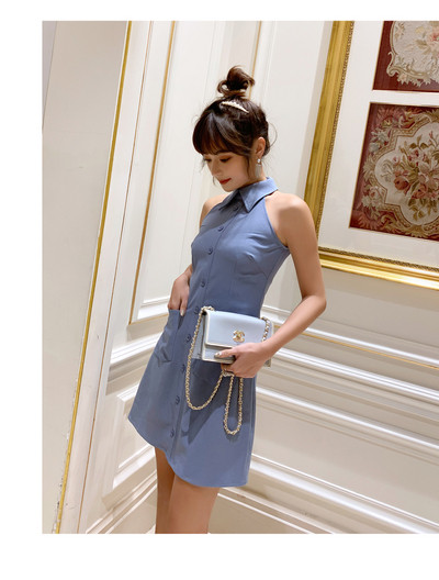 Női alkalmi ruha fekete és kék zsebekkel