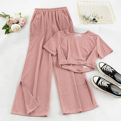 Ежедневен дамски комплект от две части панталон и блуза в няколко цвята 