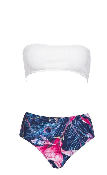 Modern fürdőruha virágmintás nadrággal