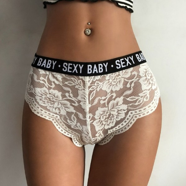 Női csipke bikini fekete-fehér felirattal