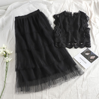 Stílusos női szoknya garnitúra + felső fekete vagy fehér színben