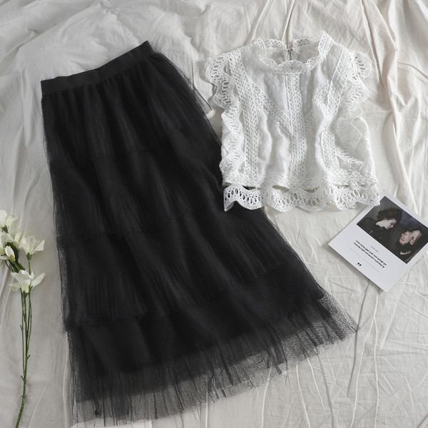 Stílusos női szoknya garnitúra + felső fekete vagy fehér színben