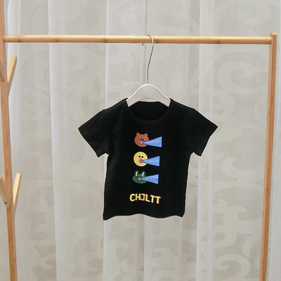 Tricou pentru copii pentru baieti in alb si negru cu aplicatie