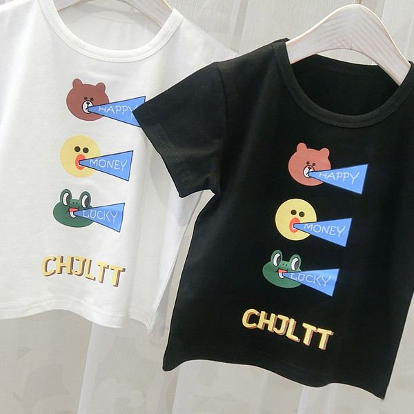 Tricou pentru copii pentru baieti in alb si negru cu aplicatie