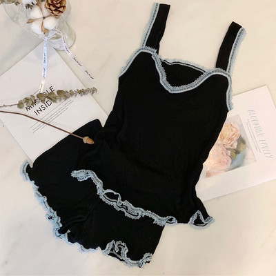 Kétrészes női nyári pizsama kék, fekete és rózsaszín színben