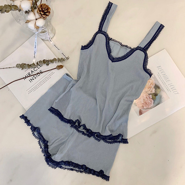 Kétrészes női nyári pizsama kék, fekete és rózsaszín színben