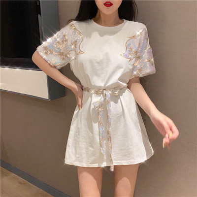 Tunica de dama moderna - model larg cu maneci scurte si paiete in mai multe culori