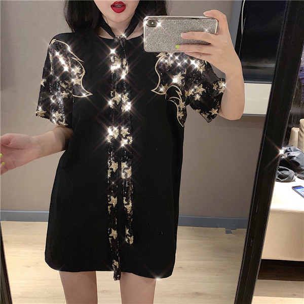 Tunica de dama moderna - model larg cu maneci scurte si paiete in mai multe culori