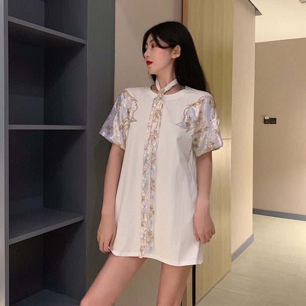 Tunica de dama moderna - model larg cu maneci scurte si paiete in mai multe culori