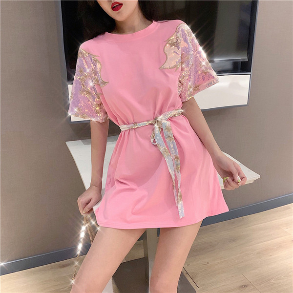 Tunica de dama moderna - model larg cu maneci scurte si paiete in mai multe culori