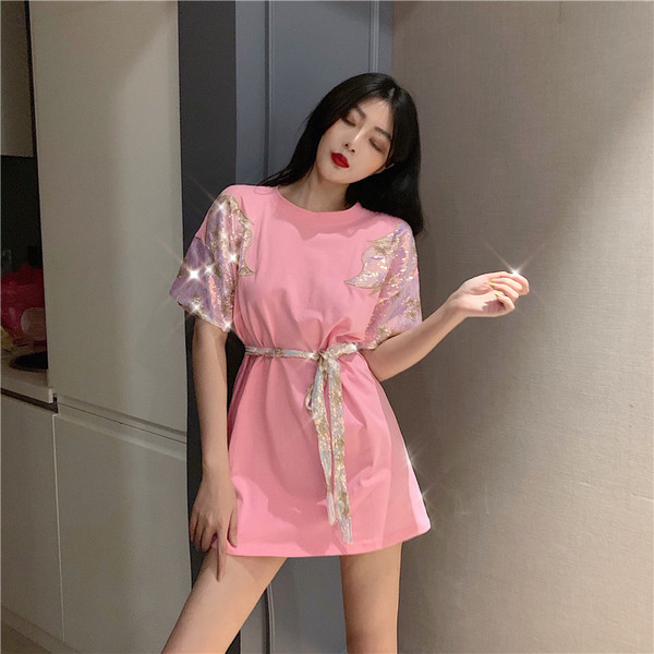 Tunica de dama moderna - model larg cu maneci scurte si paiete in mai multe culori