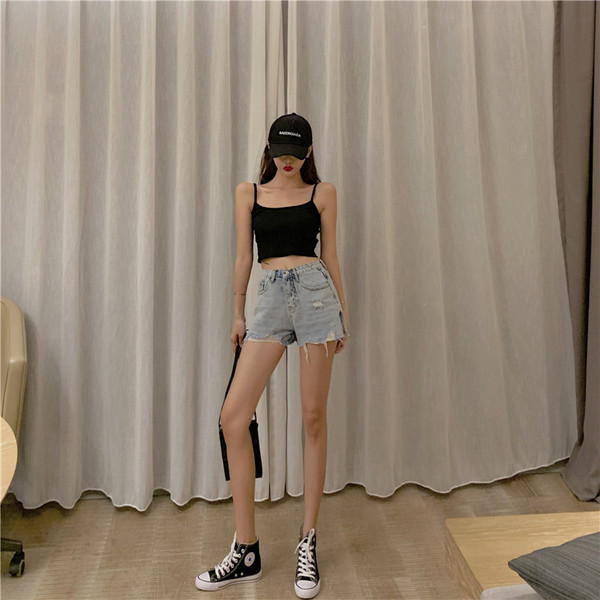 Farmer rövidnadrág szakadt motívumokkal, oldalsó cipzárral, kék és fehér színben