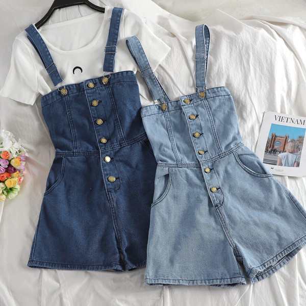 Salopeta casual dama din denim cu nasturi