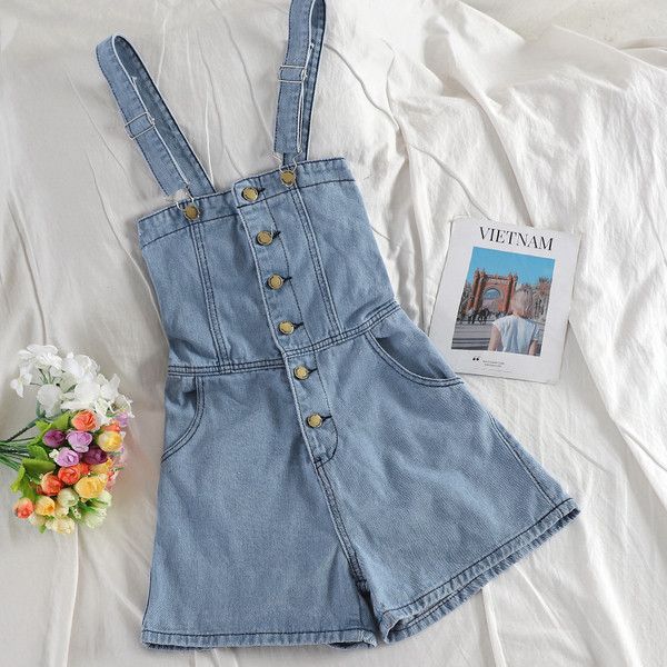 Salopeta casual dama din denim cu nasturi