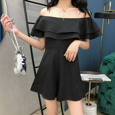 Nyitott vállú női overall fekete és piros színben