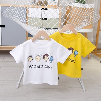 Детска тениска в бял и жълт цвят с апликация-за момчета